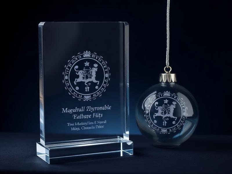 Laser etched acrylic award and glass ornament